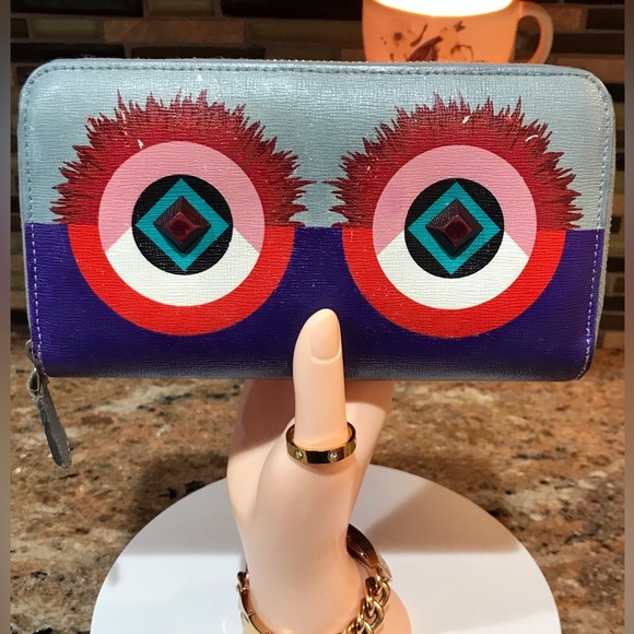 FENDI Monster Long Zip Around Leather Wallet 😍💜🔥 - Picture 3 of 17